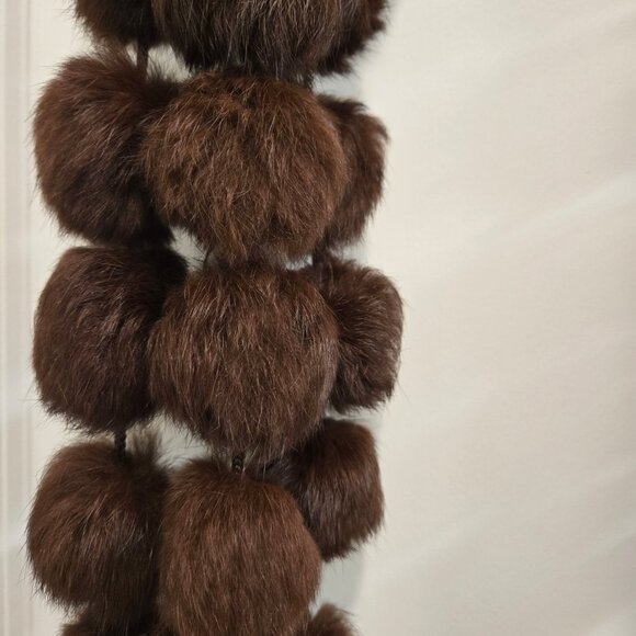 Brown Rabbit Fur Pompom Scarf with Tails - Picture 5 of 5